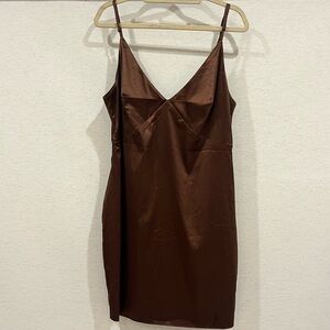 Fashion Nova Brown Satin Slip Dress